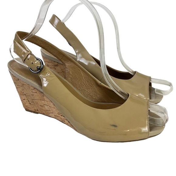 GERRY WEBER Genuine Leather Open Peep Toe Slingback Cork Wedge Shoes Sandals 38 - Picture 1 of 16